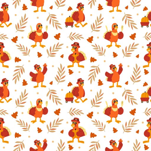 Pattern PBR Texture Featuring Playful Cartoon Turkeys with Autumn Leaves seamless Pattern Bundle PBR texture