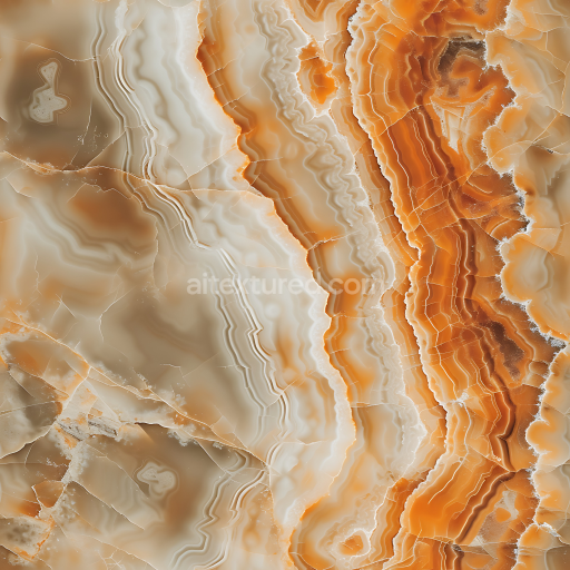 Seamless 3D Onyx Stone PBR Texture Featuring Orange and Beige Layered Bands