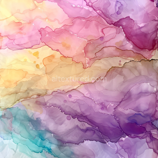 Seamless 3D Alcohol Ink PBR Texture Featuring Pastel Fluid Waves and Organic Marbling