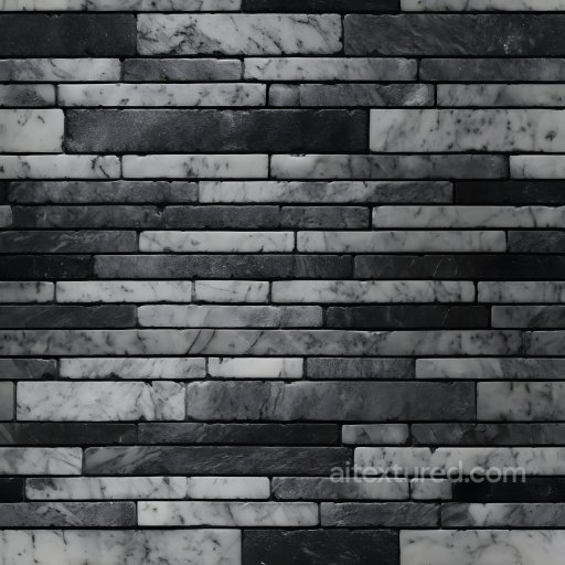 Cracked Marble Brick Wall PBR Texture with Black & White Veined Pattern seamless Brick PBR texture