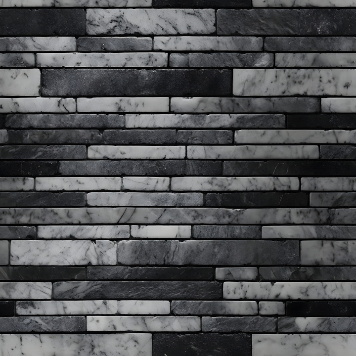 Cracked Marble Brick Wall with Black & White Veined Pattern seamless PBR texture preview