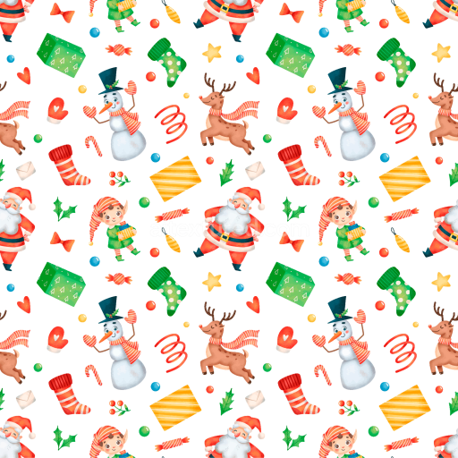 Seamless 3D PBR Christmas Digital Paper Texture Featuring Santa, Snowman, and Holiday Icons