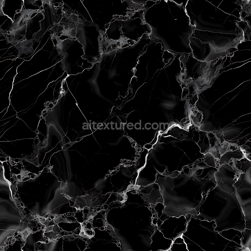 Seamless 3D Black Marble PBR Texture Featuring Fine White Veins and Glossy Finish