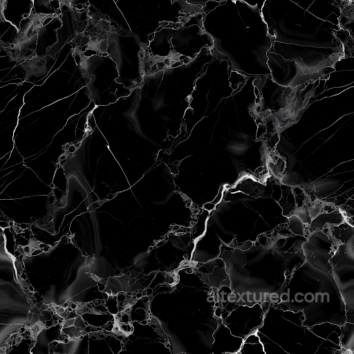 Black Marble PBR Texture Featuring Fine White Veins and Glossy Finish seamless Marble PBR texture
