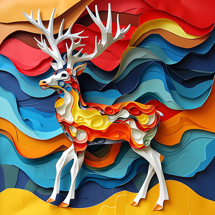 Featuring Origami-Style Vibrant Deer Pattern seamless PBR texture preview