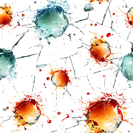Seamless 3D PBR Texture of Colorful Cracked and Holes Glass Surface with Splattered Paint
