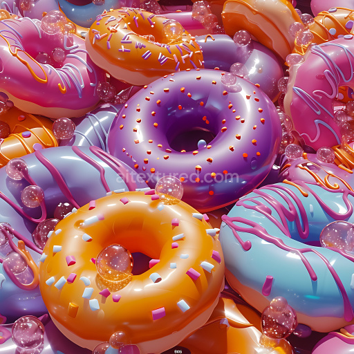 Seamless 3D Inflated PBR Texture of Glossy Colorful Donuts with Sprinkles