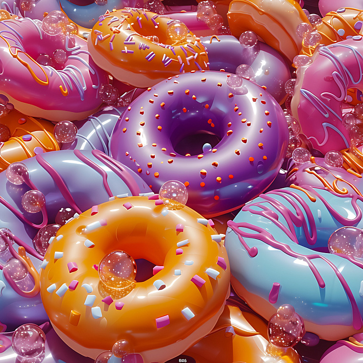 Inflated of Glossy Colorful Donuts with Sprinkles seamless PBR texture preview