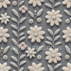 seamless Seamless 3D PBR Texture of Soft Gray Embroidered Floral Fabric with Plush Details texture 8k free download PBR