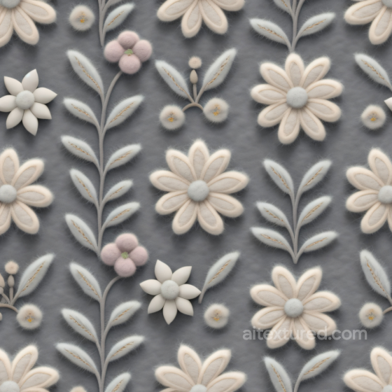 Soft Gray Embroidered Floral Fabric Seamless Texture with Plush Details Embroidered floral texture preview