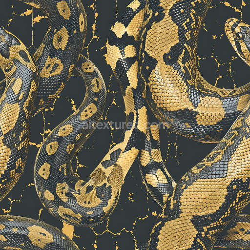 Seamless 3D Snake Scale Camouflage PBR Texture with Gold and Gray Pattern