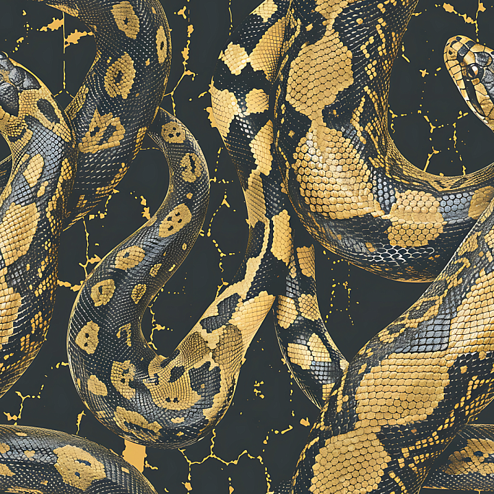 Snake Scale Camouflage with Gold and Gray Pattern seamless PBR texture preview