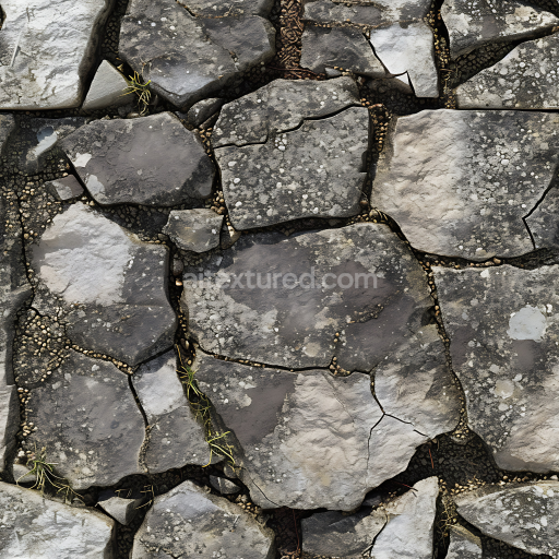 Seamless 3D PBR Weathered Stone Ground Texture with Moss and Cracking Detail