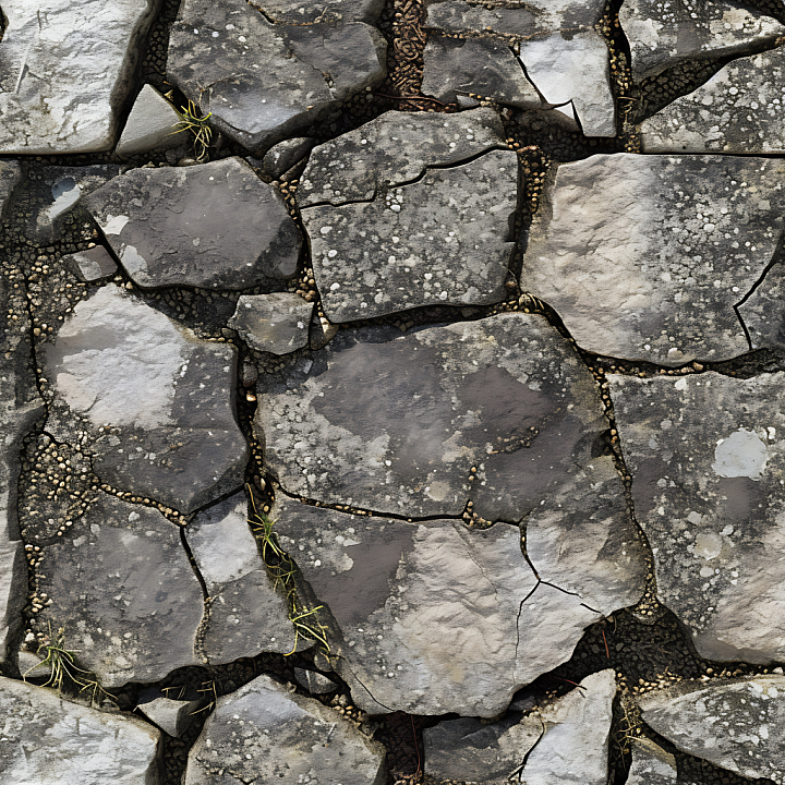 Weathered Stone Ground with Moss and Cracking Detail seamless PBR texture preview