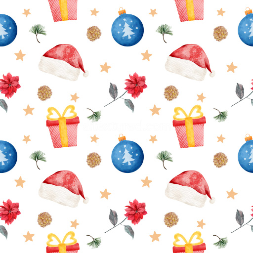 Pattern Bundle - Seamless 3D Pattern PBR Texture Featuring Watercolor Christmas Icons & Festive Motif Repe… texture preview