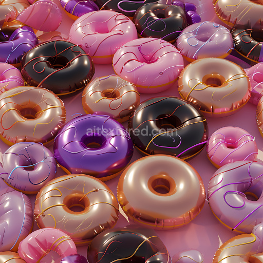 Seamless 3D Inflated Vinyl Donut PBR Texture in Pastel and Dark Glossy Colors