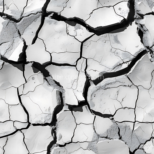 Seamless 3D PBR cracked dry earth texture with deep fissures and light gray tones