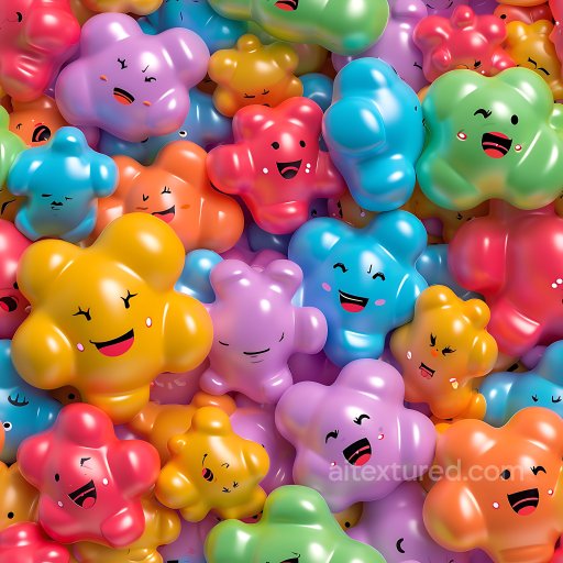 Inflated PBR Texture with Colorful Smiling Puffy Characters seamless Inflated PBR texture