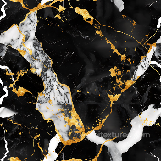 Black Marble PBR Texture with Elegant Gold Veins and White Highlights seamless Marble PBR texture