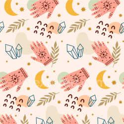 seamless Seamless 3D PBR Boho Fabric Texture with Mystic Hand and Geometric Symbols texture 8k free download PBR