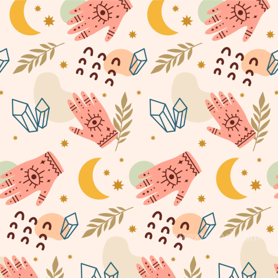 Boho Fabric Texture with Mystic Hand and Geometric Symbols Boho Seamless texture preview