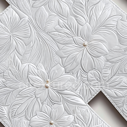 seamless Seamless 3D embossed white leather PBR texture with detailed floral patterns and pearl accents texture 8k free download PBR