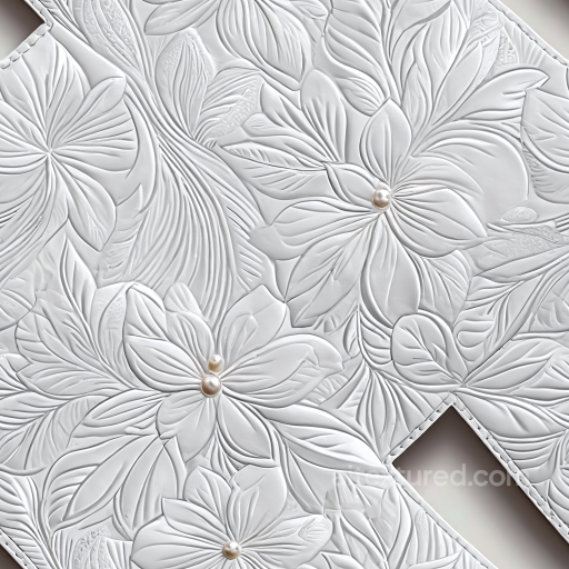 embossed white leather PBR texture with detailed floral patterns and pearl accents seamless Leather PBR texture