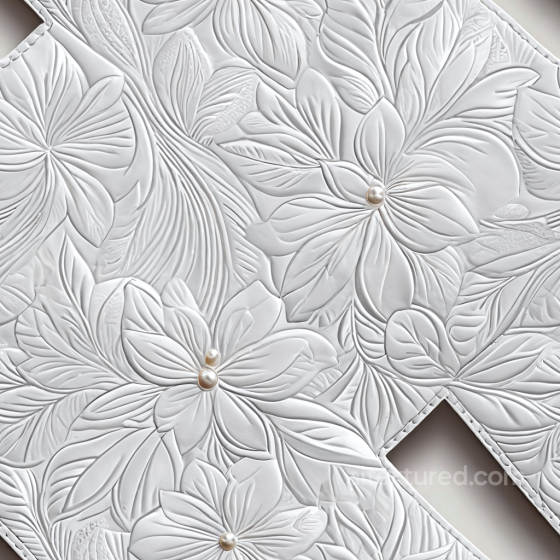 embossed white leather PBR texture with detailed floral patterns and pearl accents Leather texture preview