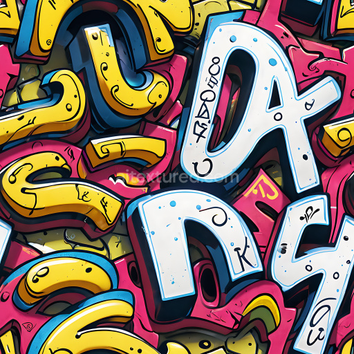 Preview — Seamless 3D PBR texture of vivid layered graffiti letters with yellow, white, and pink