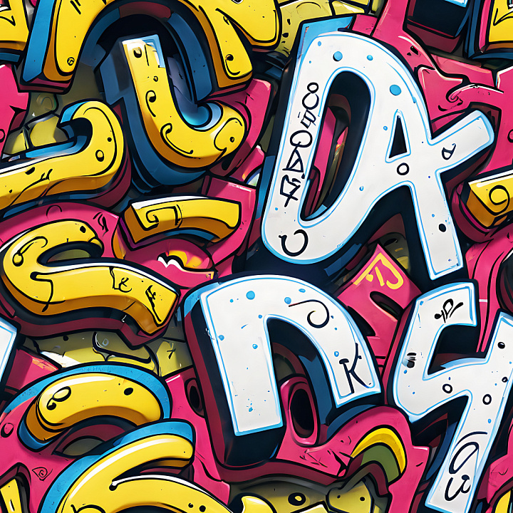 Of Vivid Layered Graffiti Letters With Yellow, White, And Pink seamless PBR texture preview
