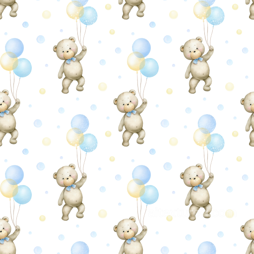 Baby Boy Texture of Cartoon Teddy Bears with Balloons Pattern seamless Baby Boy PBR texture
