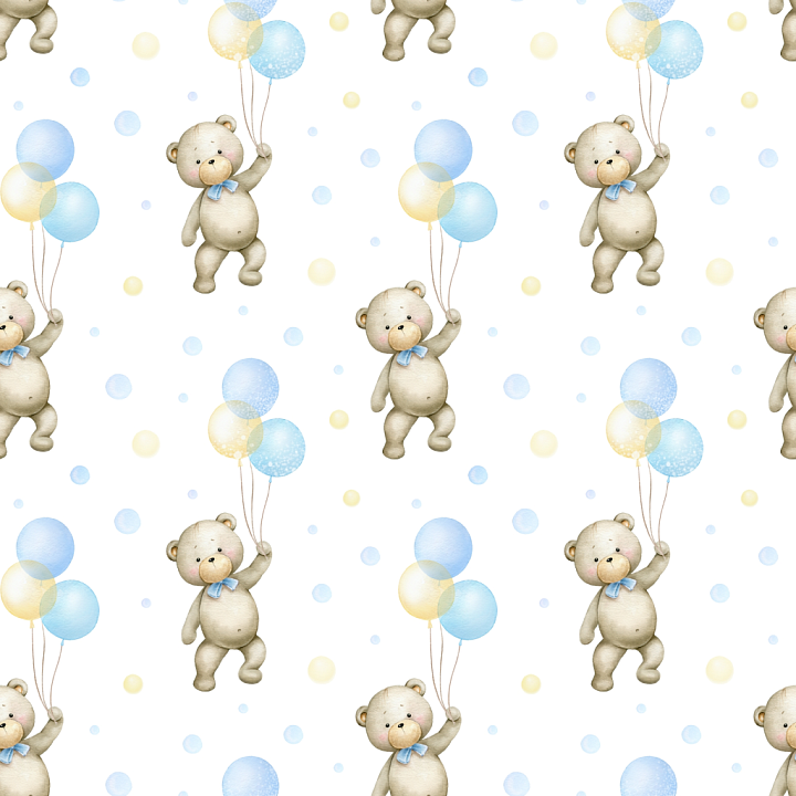 Baby Boy of Cartoon Teddy Bears with Balloons Pattern seamless PBR texture preview