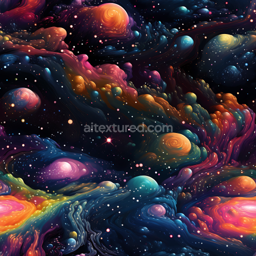 Seamless 3D PBR Space Texture Featuring Vibrant Abstract Cosmic Nebula and Starfield