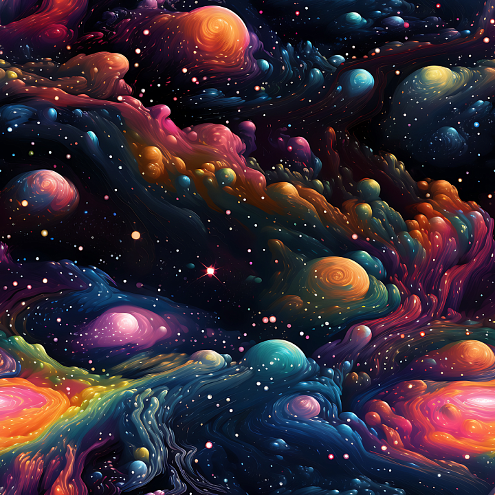 Space Featuring Vibrant Abstract Cosmic Nebula and Starfield seamless PBR texture preview