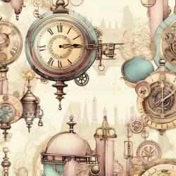 seamless Seamless 3D PBR Texture of Vintage Clockwork and Steampunk Elements in Soft Pastels texture 8k free download PBR