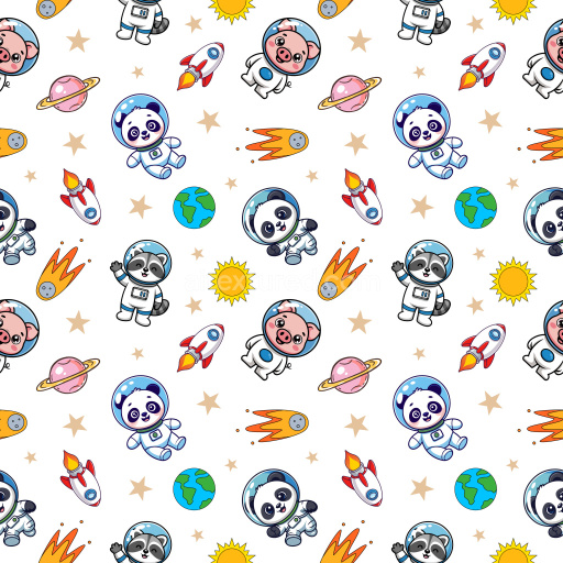Pattern Bundle - Seamless 3D Pattern PBR Texture Featuring Playful Space Animals and Cartoon Motifs texture preview