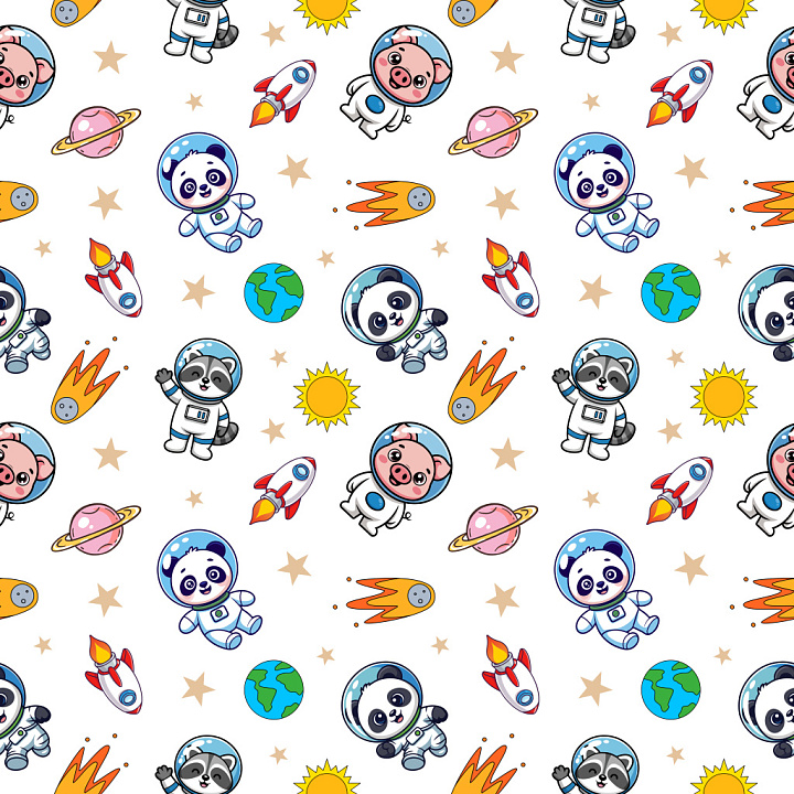 Pattern Featuring Playful Space Animals and Cartoon Motifs seamless PBR texture preview