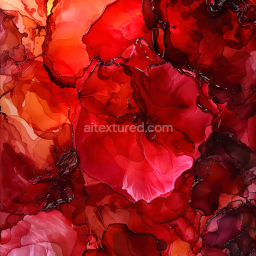 Seamless 3D Alcohol Ink PBR Texture with Red and Burgundy Fluid Marbling and Flowing Layers