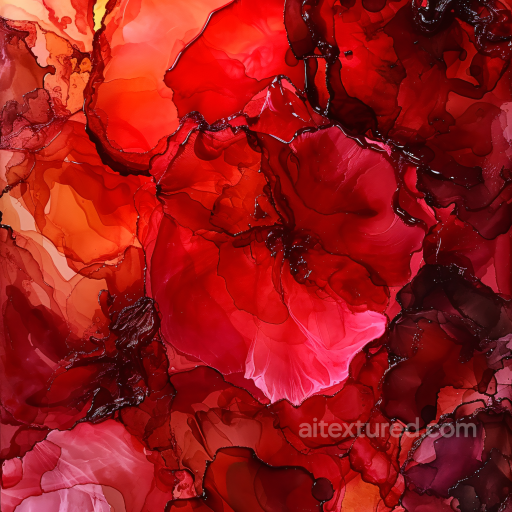 Alcohol Ink PBR Texture with Red and Burgundy Fluid Marbling and Flowing Layers seamless Alcohol ink PBR texture