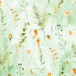 seamless Seamless 3D PBR Watercolor Greenery Texture with Delicate Orange Flowers and Leaves texture 8k free download PBR