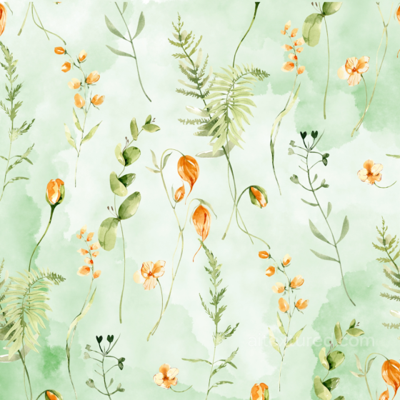 Watercolor Greenery Texture with Delicate Orange Flowers and Leaves watercolor greenery texture preview