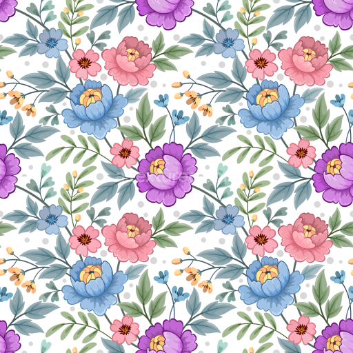 Seamless 3D PBR Floral Fabric Texture with Vibrant Multicolor Flowers