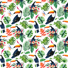 Seamless 3D Pattern PBR Texture with Vibrant Tropical Toucans and Lush Greenery texture preview