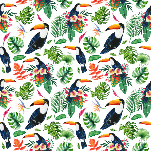 Pattern Bundle - Seamless 3D Pattern PBR Texture with Vibrant Tropical Toucans and Lush Greenery texture preview