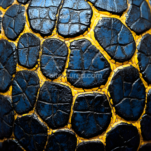 Seamless 3D PBR Texture of Cracked Reptilian Skin with Blue-Black Scales and Yellow Crevices
