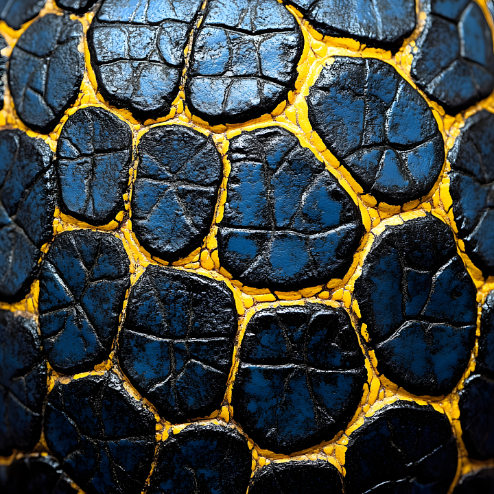 Cracked Reptilian Skin with Blue-Black Scales and Yellow Crevices seamless PBR texture preview