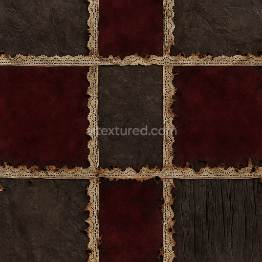 Seamless 3d texture pbr 8k witch hat fabric with worn leather and lace trim