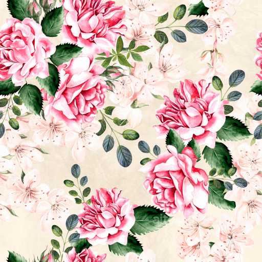 with Soft Pink Roses and Delicate Blossoms seamless Flower  PBR texture