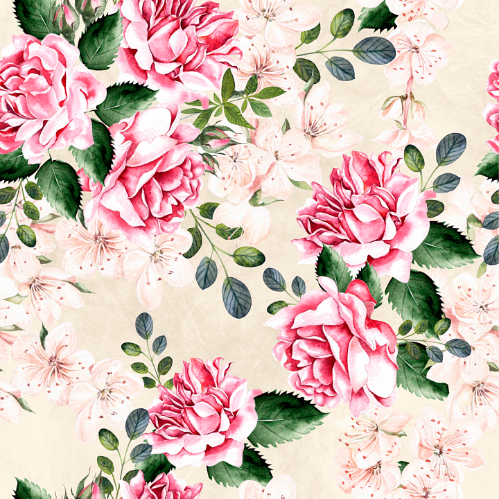 with Soft Pink Roses and Delicate Blossoms seamless PBR texture preview