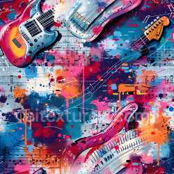 seamless Seamless 3D PBR Graffiti Texture Featuring Electric Guitars, Music Notes & Paint Splashes texture 8k free download PBR